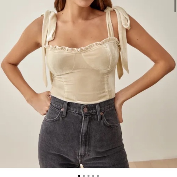 Reformation Colomba Velvet Top. color almond, size 4 - Picture 1 of 3
